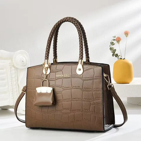 Damen Handtasche Mit Krokodil-Prägung PU Leder Mode Geflochtener Griff Tote Mit Mini-Anhänger Verstellbarer Schultergurt