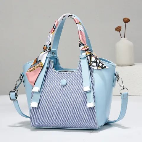 Vintage Damen Handtasche PU Leder Twill Patchwork Satinnschal Wickelgriff Abnehmbarer Schultergurt Für Den Alltag