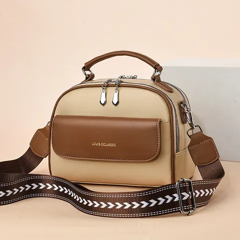 Bolso de Bandolera de Cuero PU para Mujer Color de Contraste Bolso de Almohada Doble Cremallera Minimalista Urbano Con Correa Ancha