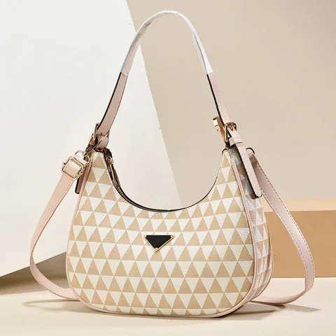 Borsa Hobo da Donna con Stampa Geometrica a Triangolo Borsa a Spalla Sottobraccio in Pelle PU con Tracolla Regolabile
