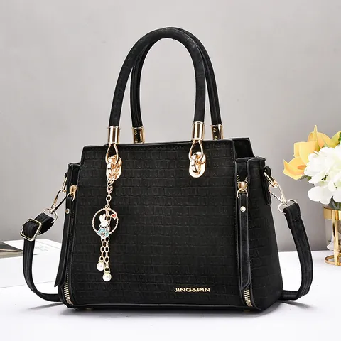 Damen Handtasche Mit Krokodilmuster PU Leder Elegante Tote Tasche Große Kapazität Schultertasche Mit Hasenanhänger Geschenk