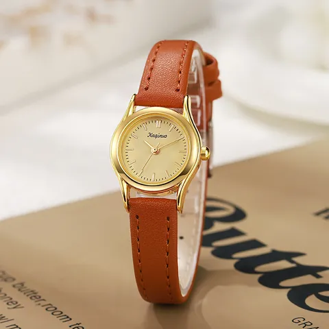 Minimalistisch Dameshorloge Kwarts Leren Band Kleine Wijzerplaat Elegant Retro Mode Polshorloge Goud Zilveren Kast Dameshorloge