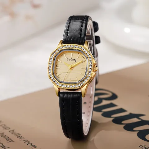 Orologio al Quarzo Donna Vintage Ottagonale Con Cassa in Lega di Strass Cinturino in Pelle PU a Motivo Coccodrillo Elegante