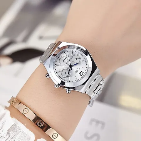 Fashion Women Waterproof Multi Function Quartz Watch Stainless Steel Band Alloy Case Elegant Lady Business Wristwatch