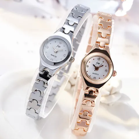 Luxus Damen Quarzuhr Schmales Edelstahlarmband Elegant Minimalistisch Rundes Zifferblatt Strass Dekorative Damenarmbanduhr