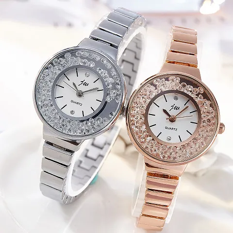 Women Fashion Quicksand Rhinestone Dial Quartz Watch With Stainless Steel Link Band Elegant Jewelry Wristwatch Ladies Gift