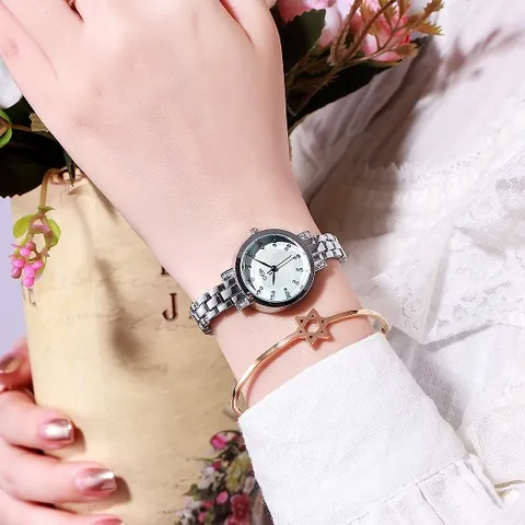 Women Fashion Quartz Watch Rhinestone Inlaid Waterproof Analog Wristwatch Metal Steel Band Simple Elegant Dress Watch For Ladies Gift