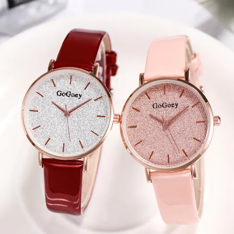 GoGoey Fashion Women's Quartz Watch Starry Sky Glitter Dial PU Leather Strap Minimalist Elegant Ladies Wristwatch Gift