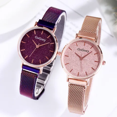 Reloj de Cuarzo para Mujer Moda Cielo Estrellado Correa Magnética de Aleación Milanesa Esfera de Strass Reloj de Pulsera