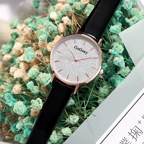 GoGoey Fashion Women's Quartz Watch Starry Sky Glitter Dial PU Leather Strap Minimalist Elegant Ladies Wristwatch Gift