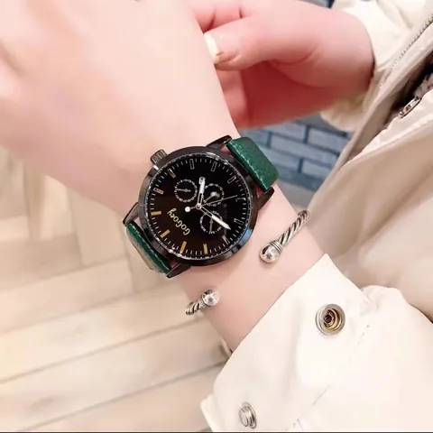 Fashion Large Dial Quartz Watch For Men Women Multi Function Calendar Sub Dials PU Leather Strap Alloy Case Casual Wristwatch