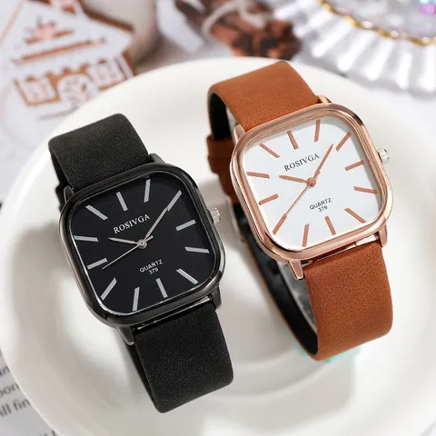 Orologio al Quarzo Quadrato Cinturino in Pelle PU Cassa in Lega Vintage Moda Orologio da Polso Analogico Per Donna Uomo