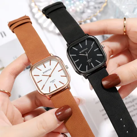 Orologio al Quarzo Quadrato Cinturino in Pelle PU Cassa in Lega Vintage Moda Orologio da Polso Analogico Per Donna Uomo