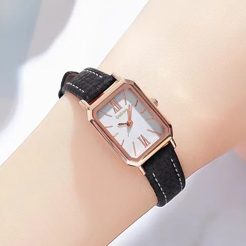 Vrouwen Retro Rechthoek Quartz Horloge Rose Goud Legering Kast PU Lederen Band Vierkante Wijzerplaat Romeinse Cijfers Horloge