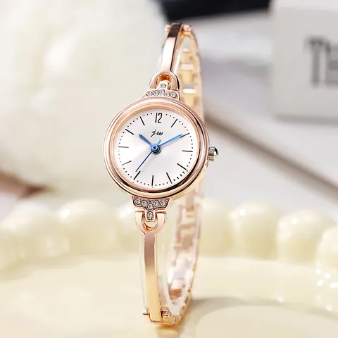 Elegante Damen Quarzuhr Mit Schmalem Metallarmband Slim Roségold Silber Armbanduhr Strass Analog Dress Watch