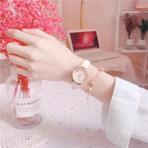 Women's Cute Cat Ear Quartz Watch Fashion PU Leather Strap Wristwatch With Heart Pattern Dial Sweet Jewelry For Girls Students