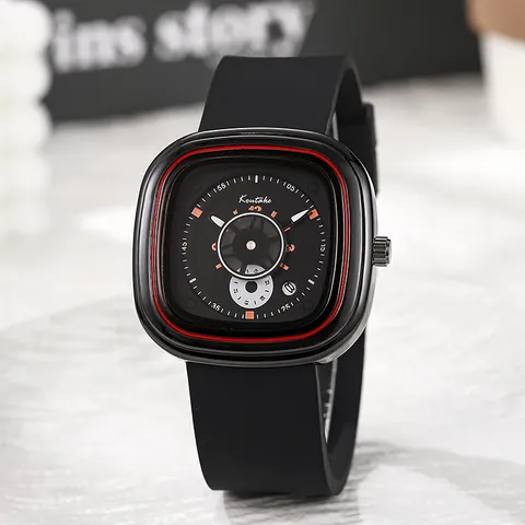 Mode Vierkant Groot Wijzerplaat Quartz Horloge Industrieel Stijl Siliconen Band Sportief Casual Polshorloge Voor Heren Vrouwen Sieraden
