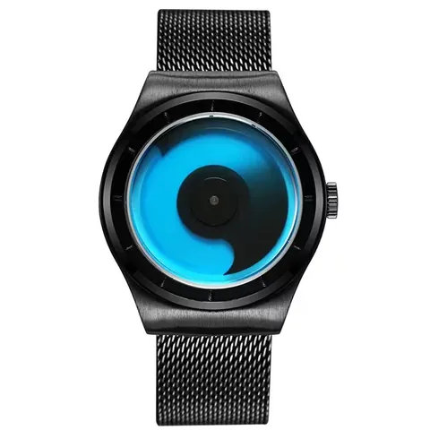 Modern Minimalist Vortex No Pointer Quartz Watch With Stainless Steel Mesh Band Alloy Case Artistic Gradient Dial Fashion Wristwatch