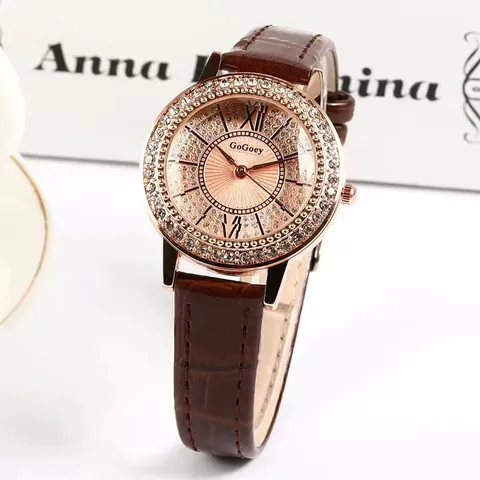 Fashion Women's Quartz Watch Rhinestone Inlaid Dial PU Leather Strap Elegant Starry Sky Roman Numerals Ladies Wristwatch