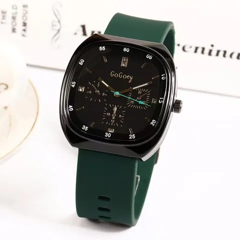 Fashion Sport Quartz Watch Men Women Large Square Dial Silicone Strap Casual Student Wristwatch Alloy Case Multi-Function Style