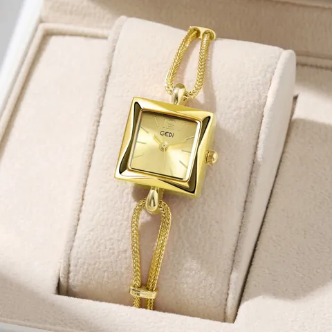 Dames Elegant Vierkante Wijzerplaat Quartzhorloge Gevlochten Legering Armband Sieraden Stijl Polshorloge Voor Mode Dagelijks Gebruik