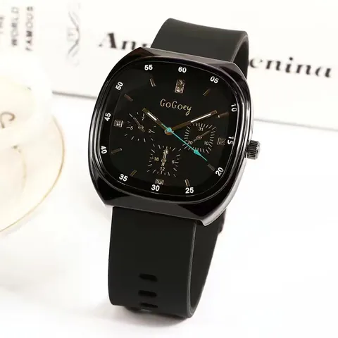 Fashion Sport Quartz Watch Men Women Large Square Dial Silicone Strap Casual Student Wristwatch Alloy Case Multi-Function Style