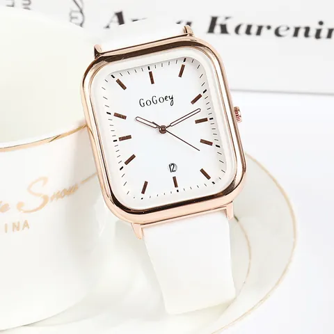 Damen Mode Quadratische Quarzuhr Minimalistisch Roségold Gehäuse Silikon Armband Armbanduhr Mit Datum Kalender Für Student Alltag