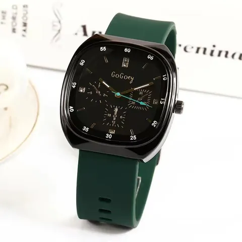 Fashion Sport Quartz Watch Men Women Large Square Dial Silicone Strap Casual Student Wristwatch Alloy Case Multi-Function Style