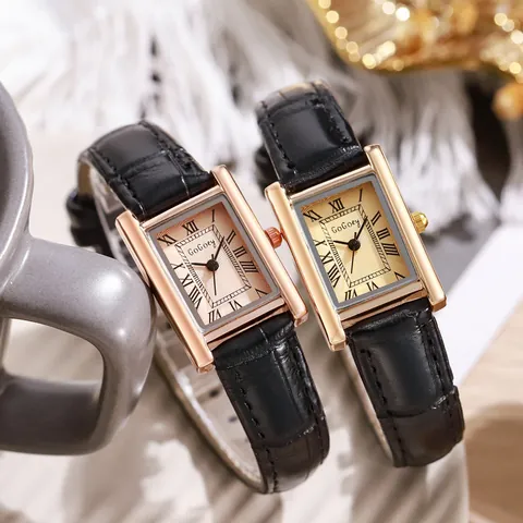 Women Vintage Rectangle Quartz Watch PU Leather Crocodile Pattern Strap Roman Numerals Elegant Fashion Business Wristwatch