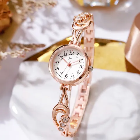 Elegant Women's Rhinestone Bracelet Watch Rose Gold Silver Alloy Quartz Wristwatch With Arabic Numerals Fashion Jewelry Gift