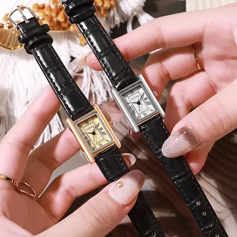 Women Vintage Rectangle Quartz Watch PU Leather Crocodile Pattern Strap Roman Numerals Elegant Fashion Business Wristwatch