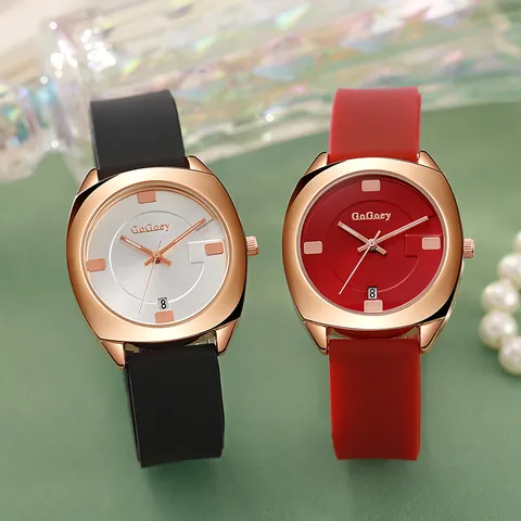 Dames Mode Quartz Horloge Datumaanduiding Kussenvorm Legering Kast Siliconen Band Casual Sportief Analoog Polshorloge Sieraden Cadeau