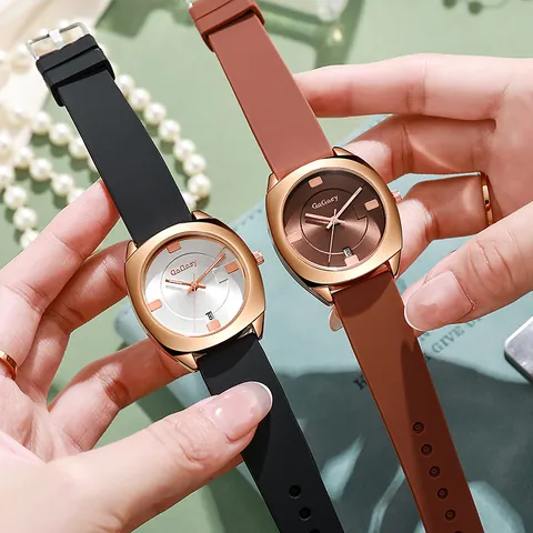 Dames Mode Quartz Horloge Datumaanduiding Kussenvorm Legering Kast Siliconen Band Casual Sportief Analoog Polshorloge Sieraden Cadeau