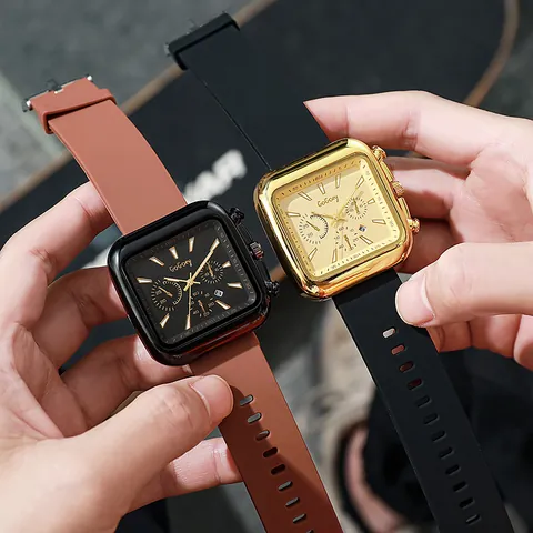 Orologio al Quarzo con Quadrante Quadrato da Uomo Donna con Cinturino in Morbido Silicone Grande Orologio Sportivo Analogico Funzione Calendario
