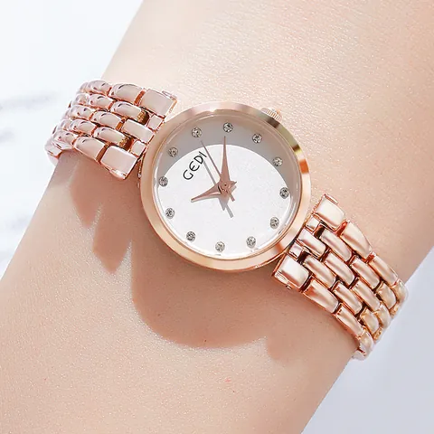 GEDI Vrouwen Mode Quartz Horloge Strass Uurmarkeringen Legering Ketting Armband Elegante Analoge Polshorloge 3ATM Waterdicht Casual Sieraden
