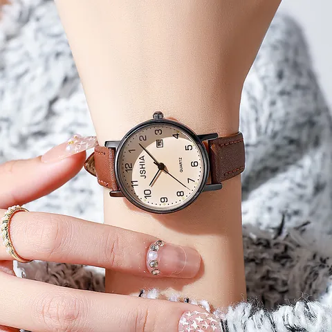 Fashion Women Quartz Watch Large Numeric Dial Calendar Date Function PU Leather Strap Minimalist Analog Wristwatch Student Exam
