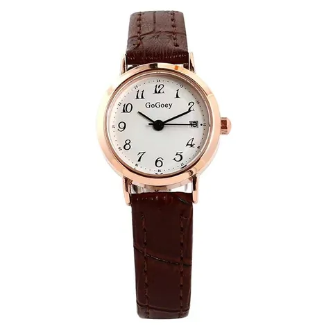Women's Fashion Quartz Watch With Calendar Rose Gold Case Minimalist Arabic Numerals Dial Crocodile Pattern PU Leather Strap
