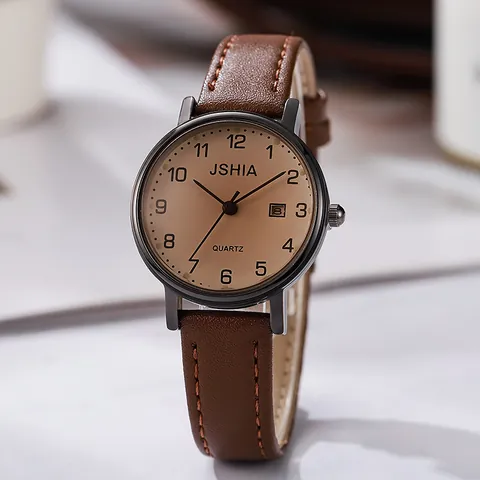 Fashion Women Quartz Watch Large Numeric Dial Calendar Date Function PU Leather Strap Minimalist Analog Wristwatch Student Exam