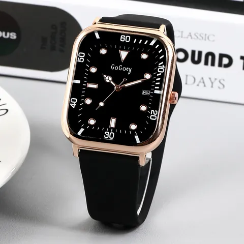 Mode Quadratische Quarzuhr Für Damen Silikonarmband Roségold Legierung Gehäuse Analog Armbanduhr Mit Datum Kalender