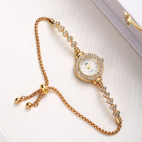 Women Fashion Rhinestone Bracelet Watch Quartz Movement Elegant Adjustable Metal Chain Jewelry Watch For Ladies Gifts