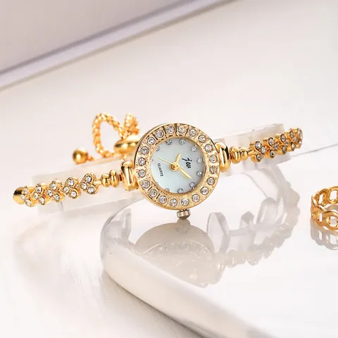Women Fashion Rhinestone Bracelet Watch Quartz Movement Elegant Adjustable Metal Chain Jewelry Watch For Ladies Gifts