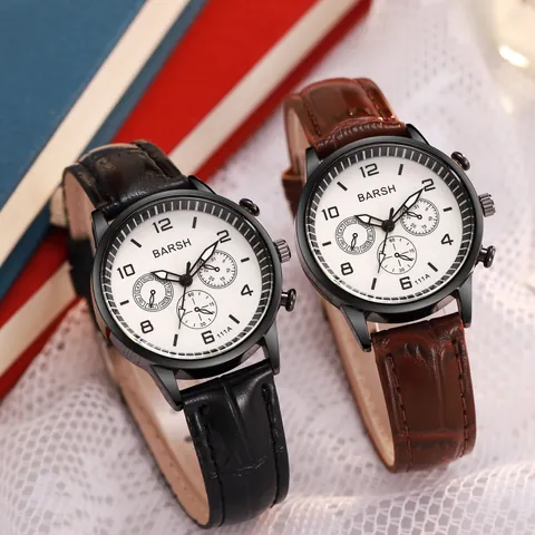 Fashion Women Quartz Watch Crocodile Pattern Faux Leather Strap Triple Decorative Sub-Dial Round Analog Wristwatch Elegant Ladies Timepiece