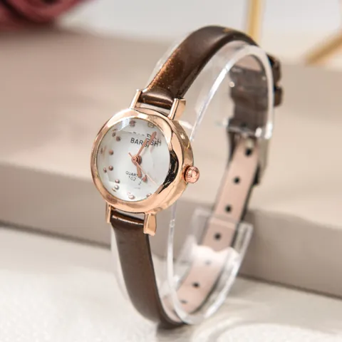 Μοντέρνο Μινιμαλιστικό Γυναικείο Ρολόι Quartz Κομψό Μικρό Στρογγυλό Καντράν Λεπτό Λουράκι Τεχνητό Δέρμα Ρολόι Χειρός για Μαθητές Γραφείο Δώρο