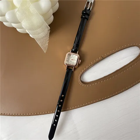 Damen Vintage Quadratische Quarzuhr Roségold Legierung Gehäuse PU Leder Armband Minimalistische Elegante Armbanduhr Für Frauen Geschenk