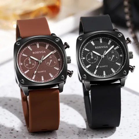 Reloj de Cuarzo para Hombre ROSIVGA Deportivo de Negocios Caja de Aleación Cuadrada Correa de Silicona Moda Casual Reloj de Pulsera Impermeabile