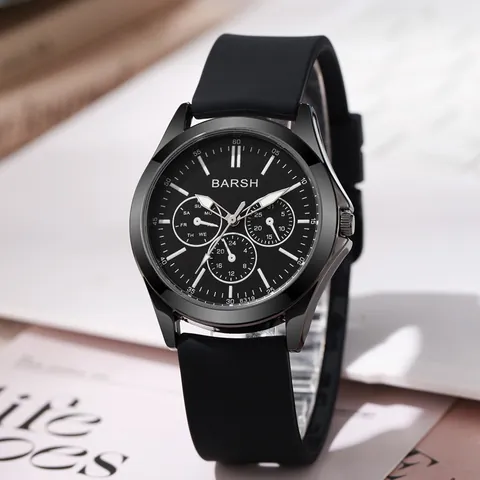 BARSH Fashion Sporty Quartz Watch With Silicone Strap Alloy Case Large Dial Pointer Display Unisex Water Resistant Wristwatch For Daily School Students