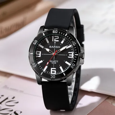 BARSH 8248 Fashion Sporty Quartz Watch Large Dial Luminous Pointer Silicone Strap Casual Wristwatch For Men Women Gift