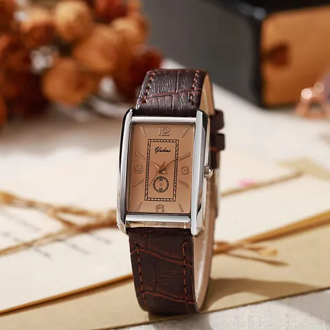 Reloj de Cuarzo Rectangular Vintage para Mujer Hombre Moda Correa de Cuero PU Esfera Cuadrada Reloj de Pulsera Analógico Retro Casual