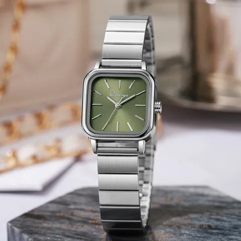 Orologio da Donna Quadrato alla Moda al Quarzo Con Cinturino in Acciaio Inossidabile Cassa in Lega Analogico Impermeabile