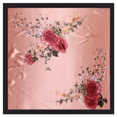 Vintage Floral Print Satin Square Scarf For Women Retro Rose Pattern Soft Silky Hair Neck Wrap Large Luxury Fashion Accessory